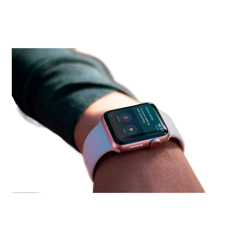Apple watch on someone's wrist with the RunV app